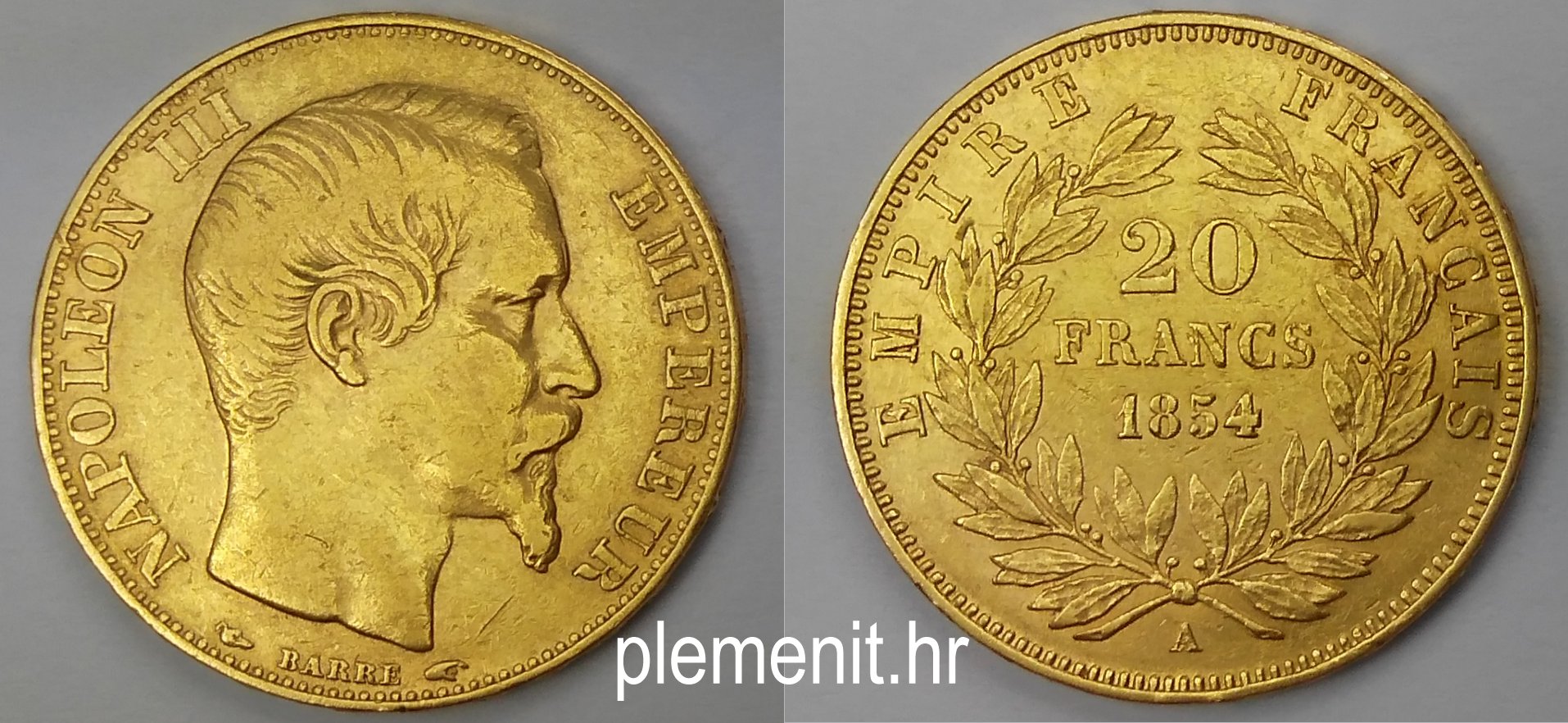 Zlatnik 20 franaka Napoleon III 1854 Francuska