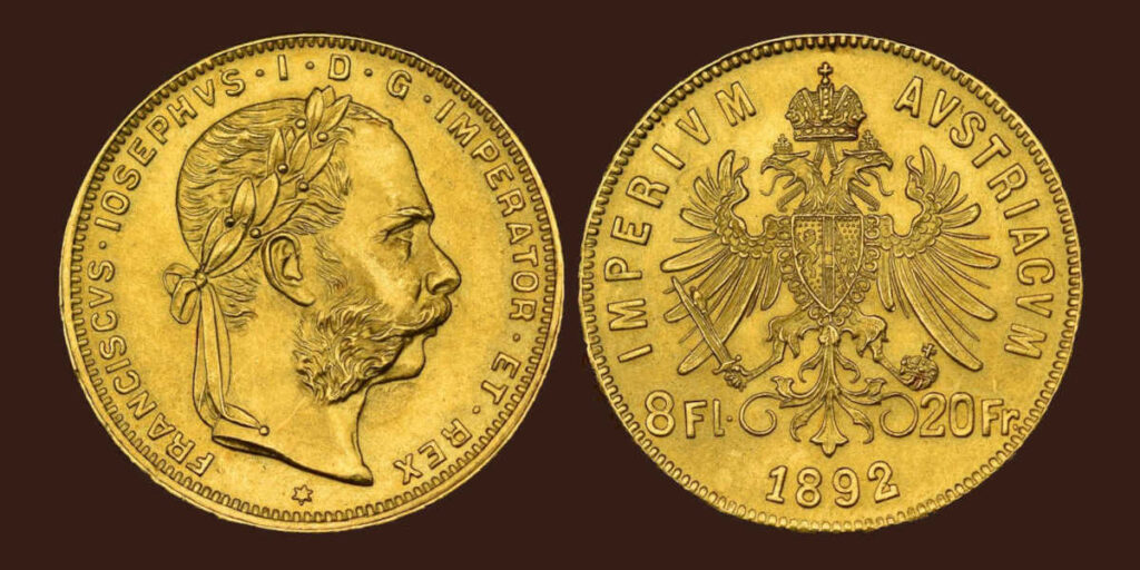 Povijesni zlatnik 8 florina 20 franaka Franc Ios