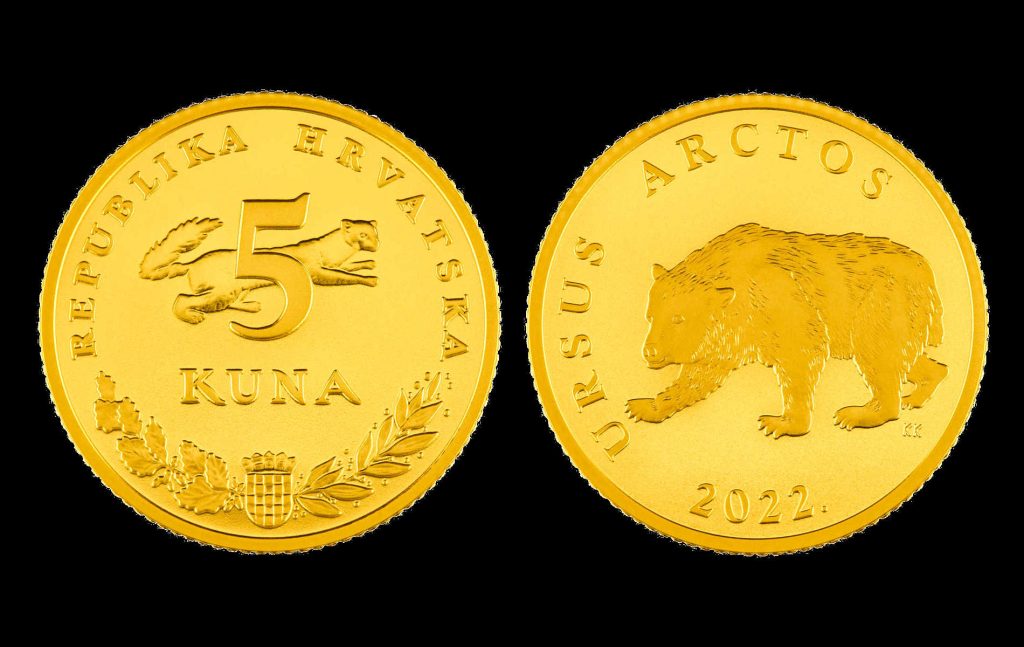 Hrvatski zlatnik 5 kuna Mrki medvjed